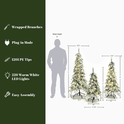 LuxenHome 3-Piece Flocked Artificial Tree Set With Lights And Metal Stand Green 5 LuxenHome 3-Piece Flocked Artificial Tree Set With Lights And Metal Stand Green - Image 3