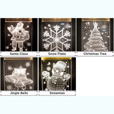 5 Star Super Deals 5 Christmas Window Light Decoration 3D LED Acrylic Hanging Decor W/ Icicle Strings - Santa, Snowflake, Snowman,Tree & Jingle Bells 3 5 Star Super Deals 5 Christmas Window Light Decoration 3D LED Acrylic Hanging Decor W/ Icicle Strings - Santa, Snowflake, Snowman,Tree & Jingle Bells