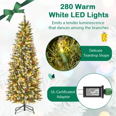 Costway 6 FT Pre-Lit Artificial Christmas Tree With 618 Snowy Branch Tips 280 LED Lights 7 Costway 6 FT Pre-Lit Artificial Christmas Tree With 618 Snowy Branch Tips 280 LED Lights - Image 5