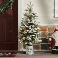 LuxenHome 4Ft Artificial Flocked Fir Christmas Tree Potted With Battery-Operated Lights Green -Northlight Decor Sale GUEST 69c6f00f 470f 4576 b810 0b614871ddd1