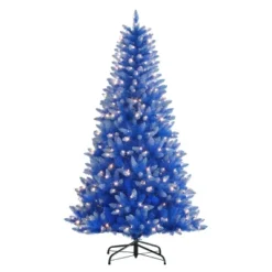 6.5ft Puleo Pre-Lit Blue Artificial Christmas Tree Clear Lights: Flame-Retardant, Hinged Branches, Easy Setup -Northlight Decor Sale GUEST 709695bc 2215 4c7b a4fe d1b44df62a86