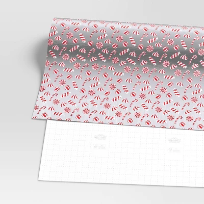 30” 25 Sq Ft Christmas Roll Wrap Red/White Candy On Silver - Wondershop™ 4 30” 25 Sq Ft Christmas Roll Wrap Red/White Candy On Silver - Wondershop™ - Image 2