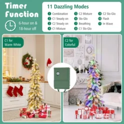 Costway 4 FT/5FT/6FT Pre-Lit Slim Christmas Tree Flocked Xmas Decoration 11 Modes 100 LED Lights -Northlight Decor Sale GUEST 748c4219 e922 456f a04d 77be4d2894c8