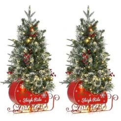 Christmas Tree With 85 Lights, Pre-Lit Artificial Mini Christmas Tree With 8 Mode Includes Red Berries & Sleigh Base For Front Door, Porch -Northlight Decor Sale GUEST 78990f42 5e9c 42c5 93ef 0ddbe14213f1