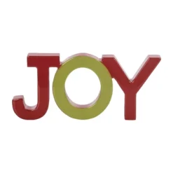 Transpac MDF Epoxy Joy Decorative Sculpture Red Wood Christmas Tabletop Decor Indoor Gift For Festive Home Holiday Season