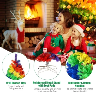 Costway 7FT Artificial Hinged Colorful Rainbow Full Fir Christmas Tree With 1213 Tips 11 Costway 7FT Artificial Hinged Colorful Rainbow Full Fir Christmas Tree With 1213 Tips - Image 9