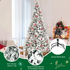 Costway 8ft Snow Flocked Hinged Christmas Tree W/ Berries & Poinsettia Flowers -Northlight Decor Sale GUEST 7f39f7a6 2aff 431a 8d82 b2b679433f77