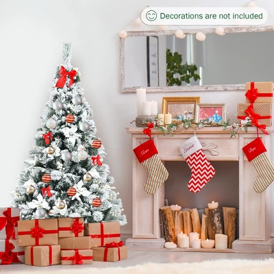 Costway 5ft/6ft/7ft/8ft Snow Flocked Hinged Christmas Tree W/ Berries & Poinsettia Flowers 4 Costway 5ft/6ft/7ft/8ft Snow Flocked Hinged Christmas Tree W/ Berries & Poinsettia Flowers - Image 2