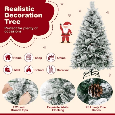 Costway 4.5 FT/6FT/7ft Pre-Lit Snow Flocked Christmas Tree Hinged Xmas Tree With8 Modes 160/240/320 Lights 7 Costway 4.5 FT/6FT/7ft Pre-Lit Snow Flocked Christmas Tree Hinged Xmas Tree With8 Modes 160/240/320 Lights - Image 5