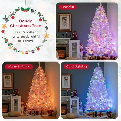 Costway 7 FT Flocked Artificial Christmas Tree Hinged With 500 LED Lights 1200 Branch Tips 10 Costway 7 FT Flocked Artificial Christmas Tree Hinged With 500 LED Lights 1200 Branch Tips - Image 8
