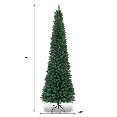 Costway 9FT Pencil Christmas Tree Slim Xmas Tree For Indoor Outdoor Decoration Green 7 Costway 9FT Pencil Christmas Tree Slim Xmas Tree For Indoor Outdoor Decoration Green - Image 5