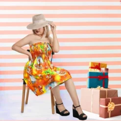 HAPPY BAY Women's Casual Beach Vacation A Line Slit Mini Dress Tube Top Short Strapless Christmas Holiday Dresses For Women L-XL Palm Tree Squash -Northlight Decor Sale GUEST 8ddee177 ee9b 433f 8137 3191463e43a4