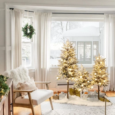 LuxenHome 3-Piece Pre-Lit Snowy Branches Artificial Christmas Tree Set With Metal Base Green 8 LuxenHome 3-Piece Pre-Lit Snowy Branches Artificial Christmas Tree Set With Metal Base Green - Image 6