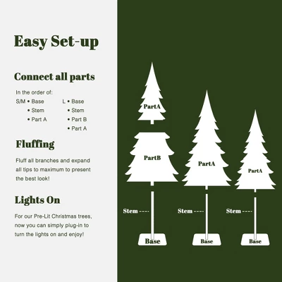 LuxenHome 3-Piece Pre-Lit Snowy Branches Artificial Christmas Tree Set With Metal Base Green 11 LuxenHome 3-Piece Pre-Lit Snowy Branches Artificial Christmas Tree Set With Metal Base Green - Image 9