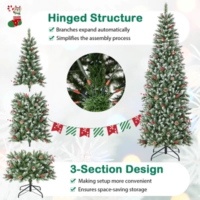 Costway 7 FT Pre-Lit Artificial Christmas Tree With 818 Snowy Branch Tips 350 LED Lights 8 Costway 7 FT Pre-Lit Artificial Christmas Tree With 818 Snowy Branch Tips 350 LED Lights - Image 6