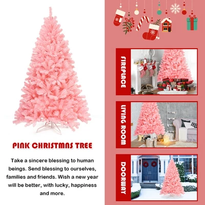 Costway 6Ft Hinged Artificial Christmas Tree Full Fir Tree New PVC W/ Metal Stand Pink 7 Costway 6Ft Hinged Artificial Christmas Tree Full Fir Tree New PVC W/ Metal Stand Pink - Image 5