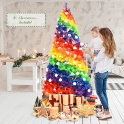 Costway 7FT Artificial Hinged Colorful Rainbow Full Fir Christmas Tree With 1213 Tips