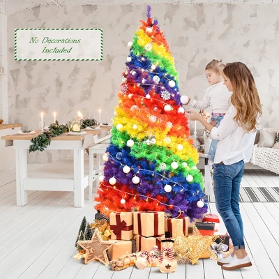 Costway 7FT Artificial Hinged Colorful Rainbow Full Fir Christmas Tree With 1213 Tips 3 Costway 7FT Artificial Hinged Colorful Rainbow Full Fir Christmas Tree With 1213 Tips