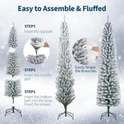 Acekool Snow Flocked Pencil Tree, PVC Mixed Flocked Needles, Hinged Slim Fir, Sturdy Base, Space Saving Corner Style -Northlight Decor Sale GUEST 9da816c8 cb9f 4256 9089 f9fc8d20d62d