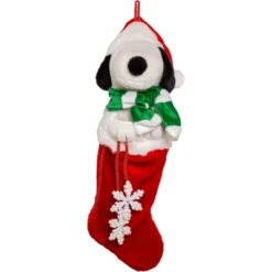 Kurt Adler Peanuts Plush Stocking, Snoopy With Santa Hat, 21"