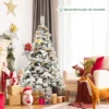 Costway 5ft/6ft/7ft/8ft Snow Flocked Hinged Christmas Tree W/ Berries & Poinsettia Flowers