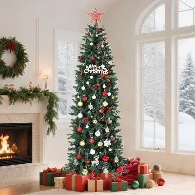 6/7.5/9/12ft Pencil Artificial Christmas Tree With LED Lights, Mixed PVC Flocked, Slim Prelit Tree, Easy Assembly, Indoor Outdoor Holiday Decoration 9 6/7.5/9/12ft Pencil Artificial Christmas Tree With LED Lights, Mixed PVC Flocked, Slim Prelit Tree, Easy Assembly, Indoor Outdoor Holiday Decoration - Image 7