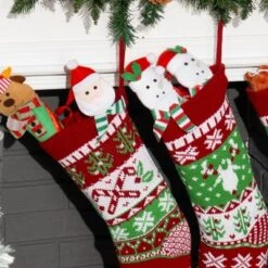Joyfy 3 Pack Knit Christmas Stockings, Red & Green Large Rustic Cable Knit Xmas Stocking For Christmas Holiday Decoration -Northlight Decor Sale GUEST ab6837d1 e4c7 490d a84f a3701a07751b