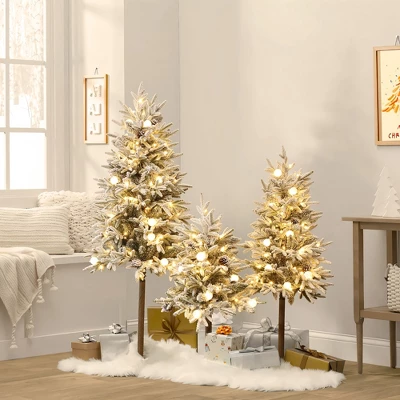 LuxenHome 3-Piece Pre-Lit Snowy Branches Artificial Christmas Tree Set With Metal Base Green 7 LuxenHome 3-Piece Pre-Lit Snowy Branches Artificial Christmas Tree Set With Metal Base Green - Image 5