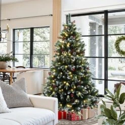 LuxenHome 6Ft Pre-Lit Artificial Pine Christmas Tree With Frosted Tips, Pinecones, And Red Berries Green -Northlight Decor Sale GUEST ad3bbf4f e86c 43b7 b0e0 3bf0d6ec64a4
