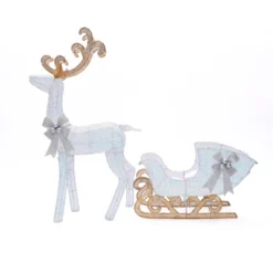 LuxenHome 2-Piece White Reindeer And Sleigh With Silver Bow And Ornaments Outdoor Holiday Decoration With Lights White, Multi, Silver, Brown -Northlight Decor Sale GUEST af77a94e 91ae 4525 974a b5a5716cecb6