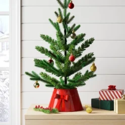 7" Christmas Metal Mini Tree Collar With Bow Red - Wondershop™