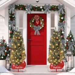 Christmas Tree With 85 Lights, Pre-Lit Artificial Mini Christmas Tree With 8 Mode Includes Red Berries & Sleigh Base For Front Door, Porch -Northlight Decor Sale GUEST b316ec04 912b 4af2 9963 bf2cbadcb1d8