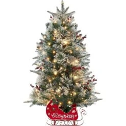 Christmas Tree With 85 Lights, Pre-Lit Artificial Mini Christmas Tree With 8 Mode Includes Red Berries & Sleigh Base For Front Door, Porch -Northlight Decor Sale GUEST b31716fc e6c4 44dc 93ba 0b402048f2a4