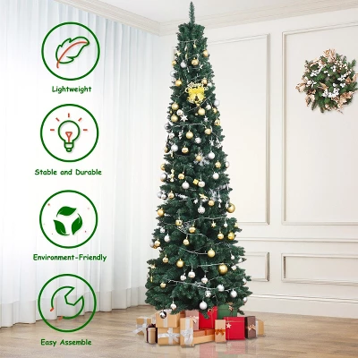 Costway 9FT Pencil Christmas Tree Slim Xmas Tree For Indoor Outdoor Decoration Green 10 Costway 9FT Pencil Christmas Tree Slim Xmas Tree For Indoor Outdoor Decoration Green - Image 8