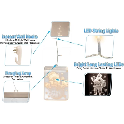 5 Star Super Deals 5 Christmas Window Light Decoration 3D LED Acrylic Hanging Decor W/ Icicle Strings - Santa, Snowflake, Snowman,Tree & Jingle Bells 4 5 Star Super Deals 5 Christmas Window Light Decoration 3D LED Acrylic Hanging Decor W/ Icicle Strings - Santa, Snowflake, Snowman,Tree & Jingle Bells - Image 2