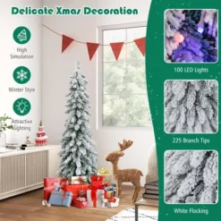 Costway 4 FT/5FT/6FT Pre-Lit Slim Christmas Tree Flocked Xmas Decoration 11 Modes 100 LED Lights -Northlight Decor Sale GUEST b4baad75 47de 495e ba2f a0bb119e3d30