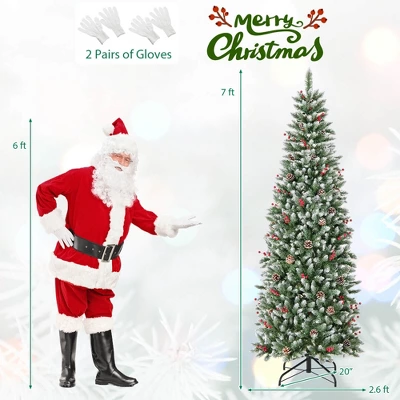 Costway 7 FT Pre-Lit Artificial Christmas Tree With 818 Snowy Branch Tips 350 LED Lights 4 Costway 7 FT Pre-Lit Artificial Christmas Tree With 818 Snowy Branch Tips 350 LED Lights - Image 2