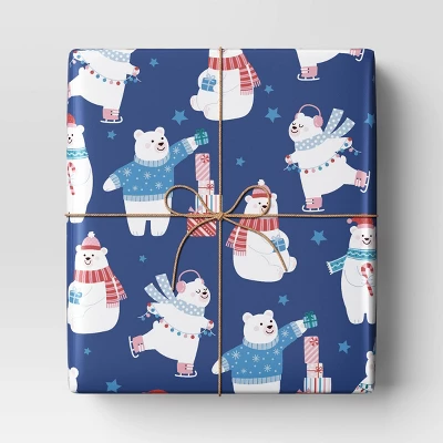 30" 50 Sq Ft Christmas Roll Wrap Polar Bears On Blue - Wondershop™ 3 30" 50 Sq Ft Christmas Roll Wrap Polar Bears On Blue - Wondershop™