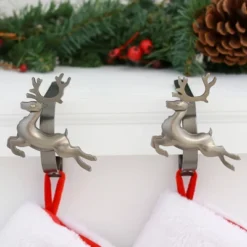 Original MantleClip 2ct Reindeer Pewter Christmas Stocking Holder