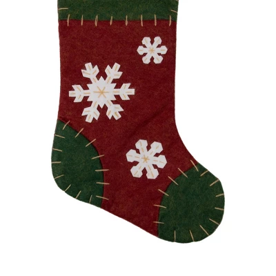 Northlight 20" Green And Red Snowflake Christmas Stocking With Blanket Stitching 6 Northlight 20" Green And Red Snowflake Christmas Stocking With Blanket Stitching - Image 4