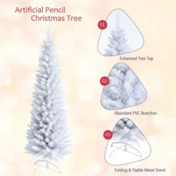 Costway 6ft Unlit Artificial Slim Pencil Christmas Tree With Metal Stand White -Northlight Decor Sale GUEST bfe337ed 80c4 4b32 b456 6058139ed415