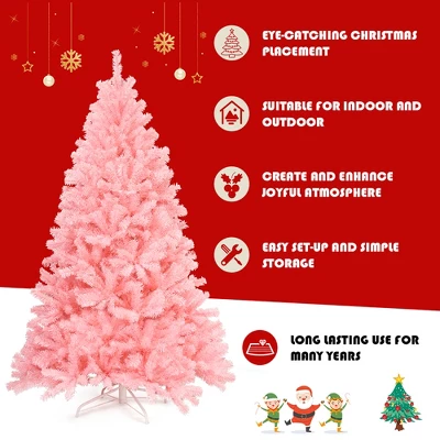 Costway 6Ft Hinged Artificial Christmas Tree Full Fir Tree New PVC W/ Metal Stand Pink 10 Costway 6Ft Hinged Artificial Christmas Tree Full Fir Tree New PVC W/ Metal Stand Pink - Image 8