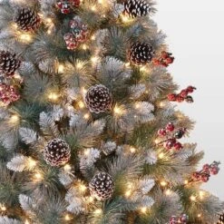 Puleo 7.5ft Pre-Lit Full Glitter Pine Tree Artificial Christmas Tree: Hinged Branches, 600 Clear Lights, Metal Base -Northlight Decor Sale GUEST c57e463f 3de9 4a33 85e6 a27eae2df657