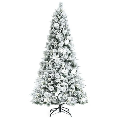 Costway 5ft/6ft/7ft/8ft Snow Flocked Hinged Christmas Tree W/ Berries & Poinsettia Flowers 13 Costway 5ft/6ft/7ft/8ft Snow Flocked Hinged Christmas Tree W/ Berries & Poinsettia Flowers - Image 11
