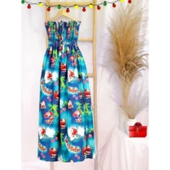 HAPPY BAY Women's A Line Slit Maxi Casual Beach Vacation Dress Tube Top Long Strapless Christmas Holiday Dresses For Women L-XL Blue Palm Tree -Northlight Decor Sale GUEST c6de71a8 319c 4020 b8e6 3e1d0a819e98