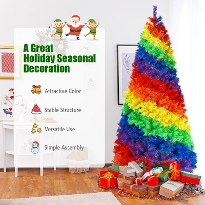 Costway 7FT Artificial Hinged Colorful Rainbow Full Fir Christmas Tree With 1213 Tips 6 Costway 7FT Artificial Hinged Colorful Rainbow Full Fir Christmas Tree With 1213 Tips - Image 4