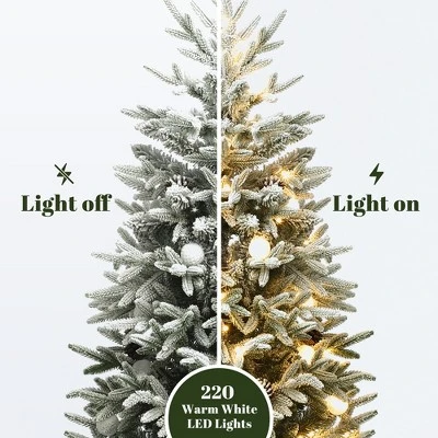 LuxenHome 3-Piece Pre-Lit Snowy Branches Artificial Christmas Tree Set With Metal Base Green 6 LuxenHome 3-Piece Pre-Lit Snowy Branches Artificial Christmas Tree Set With Metal Base Green - Image 4