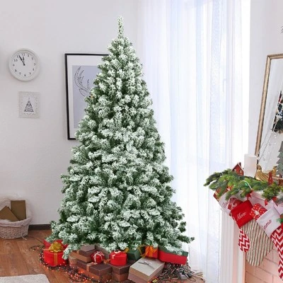 Costway 6FT Snow Flocked Artificial Christmas Tree Hinged W/928 Tips And Foldable Base 4 Costway 6FT Snow Flocked Artificial Christmas Tree Hinged W/928 Tips And Foldable Base - Image 2