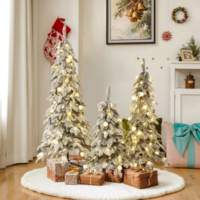 LuxenHome 3-Piece Flocked Artificial Tree Set With Lights And Metal Stand Green 7 LuxenHome 3-Piece Flocked Artificial Tree Set With Lights And Metal Stand Green - Image 5