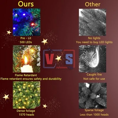 Costway 7Ft Prelit Christmas Tree, Hinged Xmas Tree With 500 Multi-Color, Warm White LED Lights, 1570 PVC Branch, 11 Lighting Modes, Metal Stand 5 Costway 7Ft Prelit Christmas Tree, Hinged Xmas Tree With 500 Multi-Color, Warm White LED Lights, 1570 PVC Branch, 11 Lighting Modes, Metal Stand - Image 3